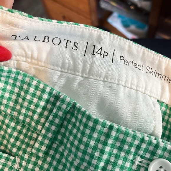 Talbots Perfect Skimmer Pants NWT Gingham Green & White Size 14P Petite Stretch - Picture 6 of 9